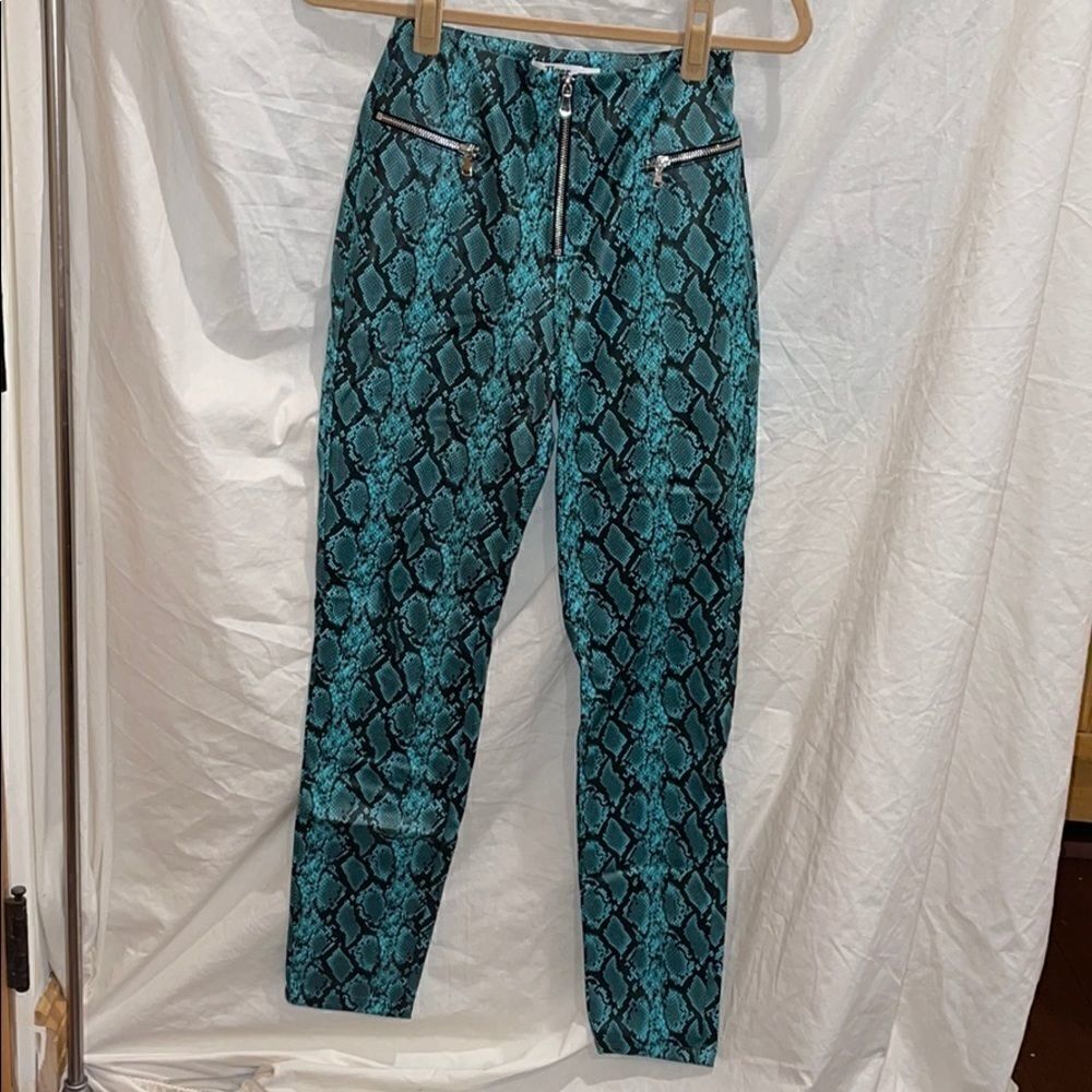 Tiger Mist Leather Blue Snakeskin Pants XS